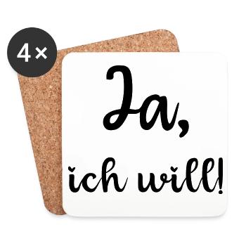 Ja ich will, heiraten, Braut, Polterabend, JGA - Untersetzer (4er-Set) - Weiß - Vorne