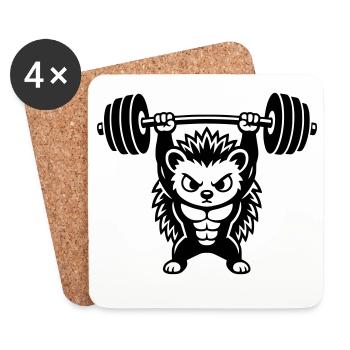 Muscle hedgehog lifts heavy dumbbell - Coasters (set of 4) - white - Front