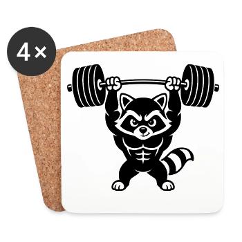 Muscle raccoon lifts heavy dumbbell - Coasters (set of 4) - white - Front