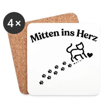 Mitten ins Herz Katzenmotiv - Untersetzer (4er-Set) - Weiß - Vorne