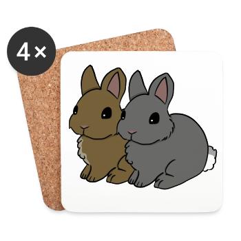Duo de lapins dans le style cartoon - Dessous de verre (lot de 4) - blanc - Devant