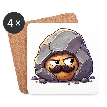 Stein mit Schnurrbart Maskottchen - Untersetzer (4er-Set) - Weiß - Vorne