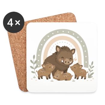 Wild Boar Family - Boho Style - Coasters (set of 4) - white - Front