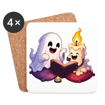 Cuddly Ghost Time Reading - Coasters (set of 4) - white - Front