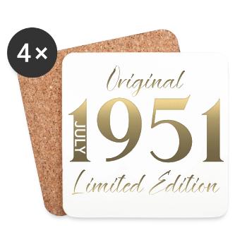 Cadeau du 75e anniversaire Millésime juillet 1951 - Dessous de verre (lot de 4) - blanc - Devant