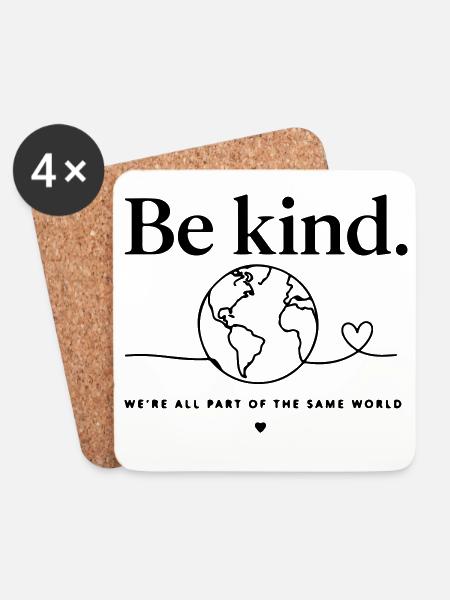 Be Kind Weltkugel Design - We're All One World - Untersetzer (4er-Set) - Weiß