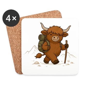 Randonnement du bétail des Highlands avec un sac à dos - Dessous de verre (lot de 4) - blanc - Devant