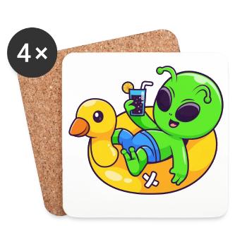 Alien Chill on Pool Float - Coasters (set of 4) - white - Front