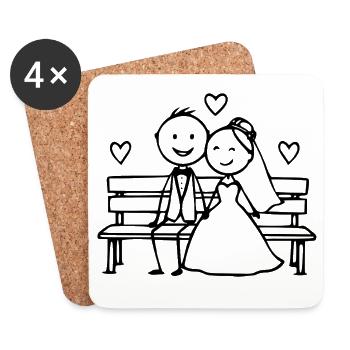 Caricature du couple de mariés sur le banc - Dessous de verre (lot de 4) - blanc - Devant