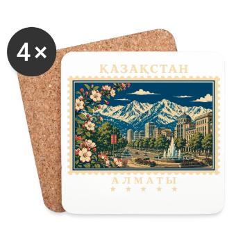 Kasachstan Almaty Vintage Reisemarke - Untersetzer (4er-Set) - Weiß - Vorne