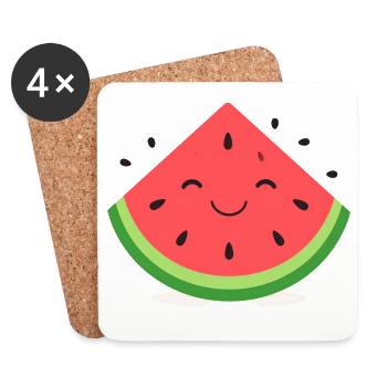 Kawaii Melon – Cute Watermelon Cartoon Graphic - Coasters (set of 4) - white - Front