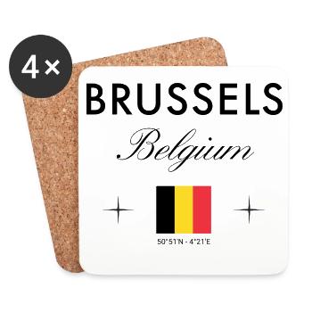 Bruxelles, Belgique, coordonnées, voyage, souvenir - Dessous de verre (lot de 4) - blanc - Devant