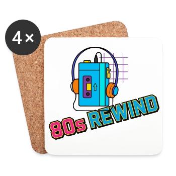80er-Jahre-Rewind-Kassetten-Kopfhörer - Untersetzer (4er-Set) - Weiß - Vorne
