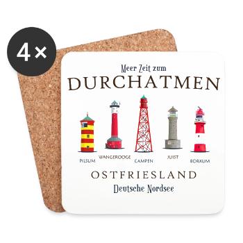 Ostfriesland, handgezeichnete Leuchttürme - Untersetzer (4er-Set) - Weiß - Vorne