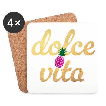 Dolce Vita Quote Ananas Party Gold Lebensfreude - Untersetzer (4er-Set) - Weiß - Vorne