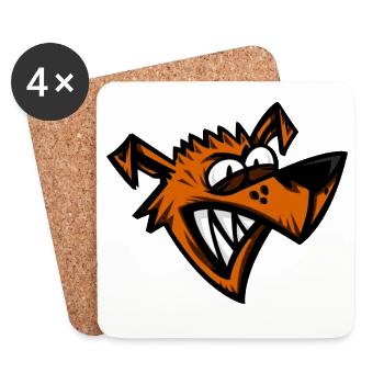 Funny Crazy Dog Cartoon Head - Coasters (set of 4) - white - Front