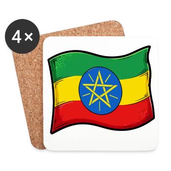 Drapeau éthiopien avec étoile - Dessous de verre (lot de 4) - blanc - Devant