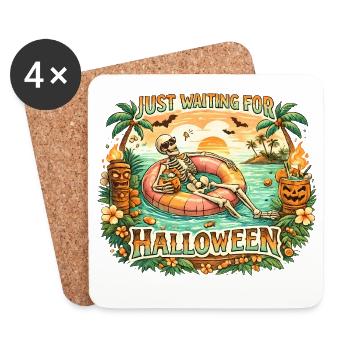 Waiting for Halloween Skeleton Hallloween Anticipation - Coasters (set of 4) - white - Front