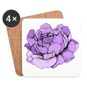 Purple Peony Line Art - Coasters (set of 4) - white - Front