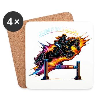 Sauter au néon – Sports équestres et saut d’obstacles - Dessous de verre (lot de 4) - blanc - Devant