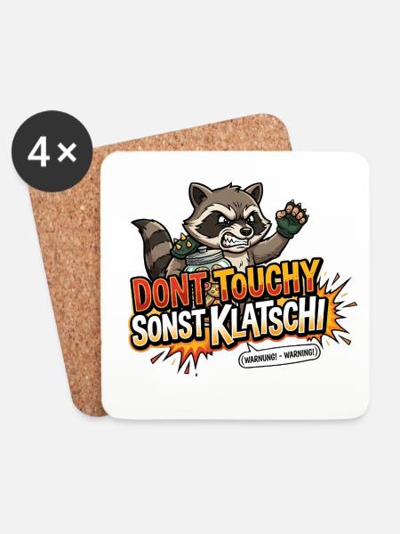 Waschbär Spruch Nicht anfassen - Untersetzer (4er-Set) - Weiß