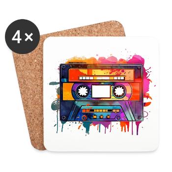 Retro-Kassetten-Audioband Vintage, 70er, 80er, 90er, - Untersetzer (4er-Set) - Weiß - Vorne