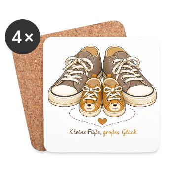 Babyankündigung Kleine Füße Großes Glück - Untersetzer (4er-Set) - Weiß - Vorne