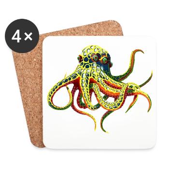 Neon-Oktopus  - Untersetzer (4er-Set) - Weiß - Vorne