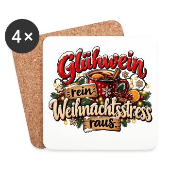 Weihnachten Glühwein rein Weihnachtsstress raus  - Untersetzer (4er-Set) - Weiß - Vorne
