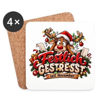 Weihnachtsmotiv Rentier gestresst Weihnachtsstress - Untersetzer (4er-Set) - Weiß - Vorne