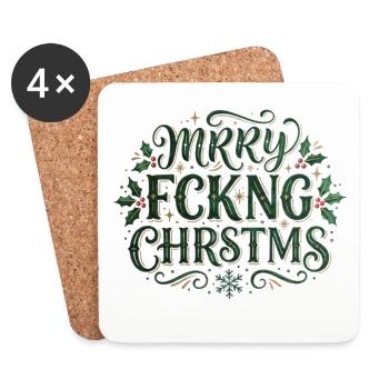 Merry Chrstms – frecher Weihnachtsspruch - Untersetzer (4er-Set) - Weiß - Vorne