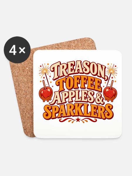 Verrat, Toffee, Äpfel und Wunderkerzen, Freudenfeuernacht - Untersetzer (4er-Set) - Weiß
