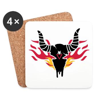 Bull crâne avec des flammes - Dessous de verre (lot de 4) - blanc - Devant