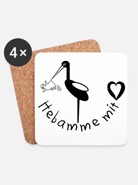 Hebamme mit Herz Storch - Untersetzer (4er-Set) - Weiß