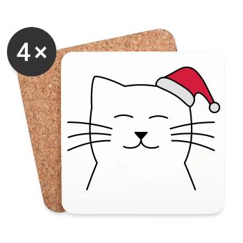 Katze Weihnachtsmann Nikolaus Weihnachten Geschenk - Untersetzer (4er-Set) - Weiß - Vorne