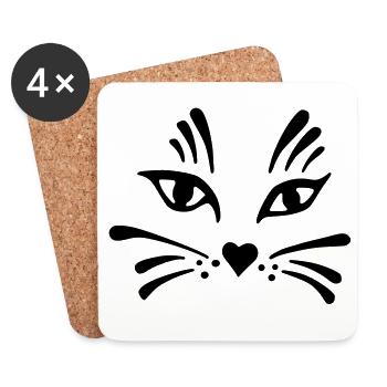 Katze Blume - Untersetzer (4er-Set) - Weiß - Vorne