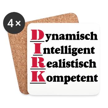 Dirk,Vorname,Namensschild,Name,Fun Shirt (25) - Untersetzer (4er-Set) - Weiß - Vorne