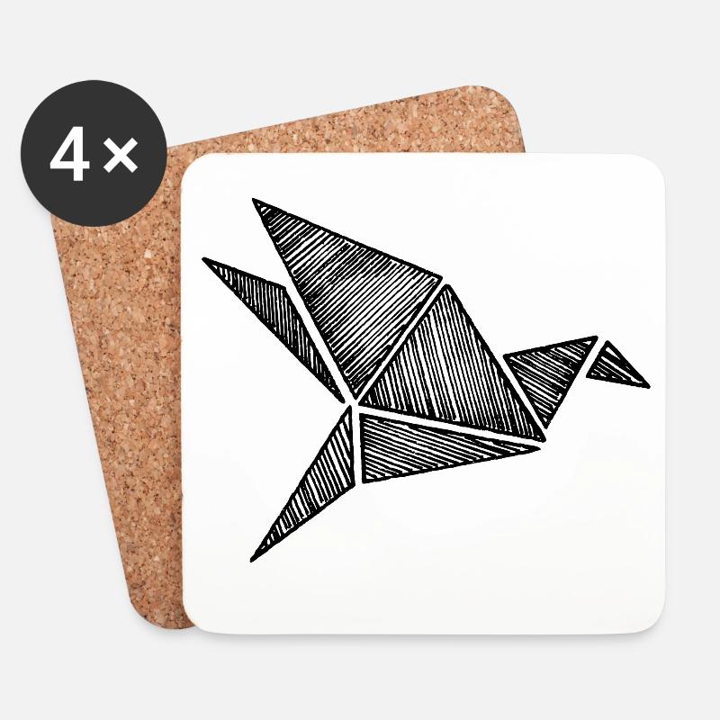 Origami Vogel - Untersetzer (4er-Set) - Weiß