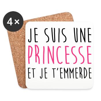 Je suis une Princesse et je t'emmerde Fille Femme - Dessous de verre (lot de 4) - blanc - Devant