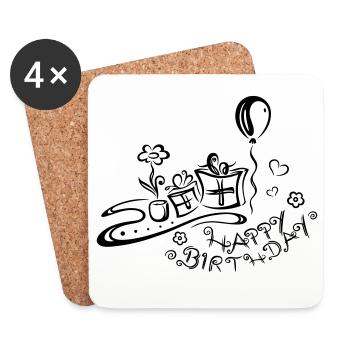 Joyeux anniversaire, félicitations - Dessous de verre (lot de 4) - blanc - Devant