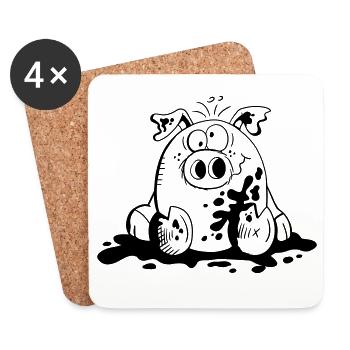 Cochon dans la boue - Cochons - Cadeau - Dessous de verre (lot de 4) - blanc - Devant