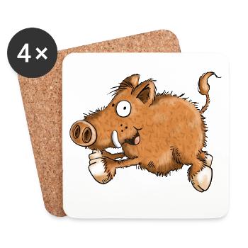 Flotte Wutz - Wildschwein - Eber - Sau - Geschenk - Untersetzer (4er-Set) - Weiß - Vorne