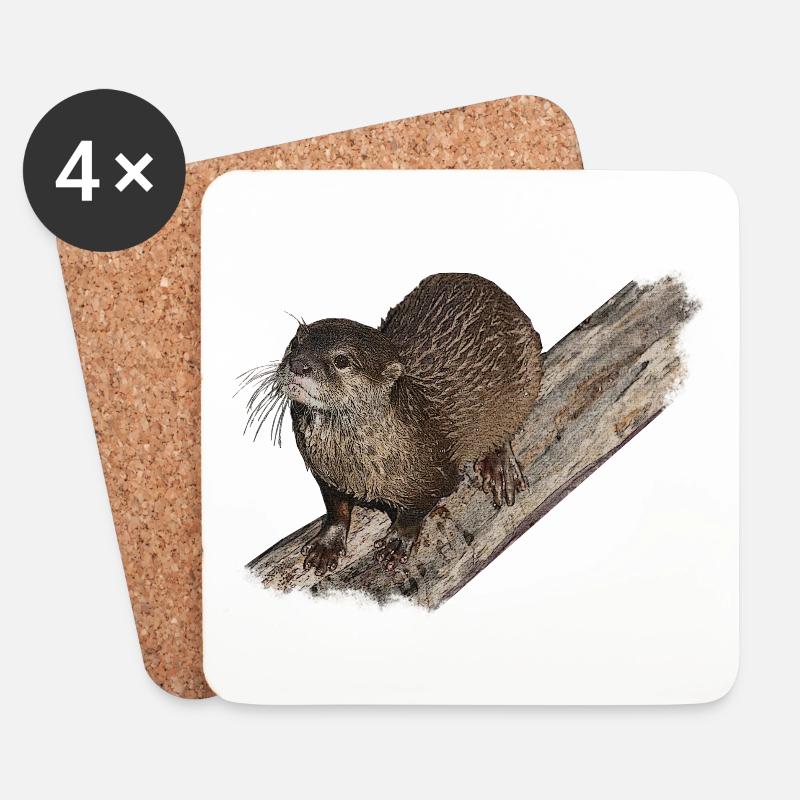 wassertiere, Fischotter auf ast, otter shirts - Untersetzer (4er-Set) - Weiß