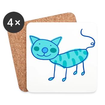 Doux chat de chat d’enfants en couleur - Dessous de verre (lot de 4) - blanc - Devant