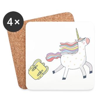 Einhorn geht zur Schule - Untersetzer (4er-Set) - Weiß - Vorne