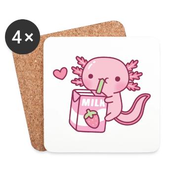 Mignon Axolotl aime le doodle au lait de fraise - Dessous de verre (lot de 4) - blanc - Devant