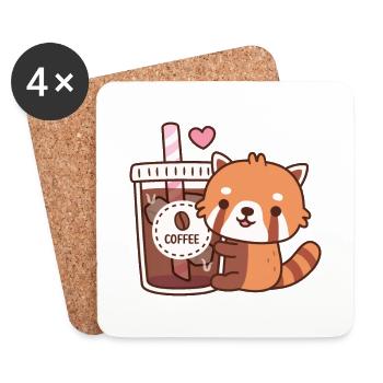 Süßer roter Panda, der Eiskaffee umarmt - Untersetzer (4er-Set) - Weiß - Vorne