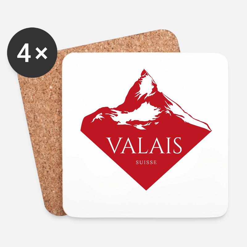 Valais Bergspitze Rot Logo - Untersetzer (4er-Set) - Weiß