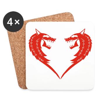 Coeur de loup rouge - Dessous de verre (lot de 4) - blanc - Devant