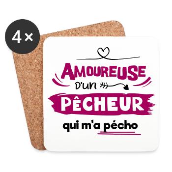 Amoureuse d'un pêcheur qui m'a pécho ! humour - Dessous de verre (lot de 4) - blanc - Devant
